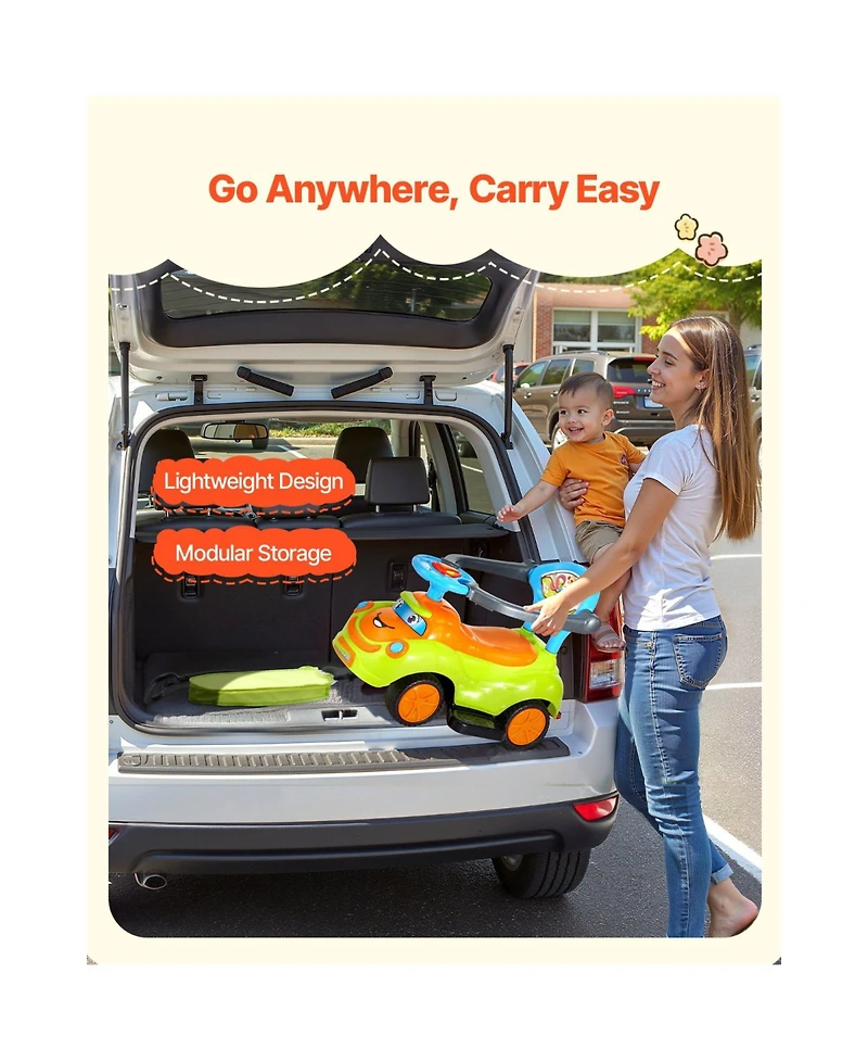 Slickblue Ride On Push Car, Push Car for Toddler 19 to 36 Months, Around Buggy with Guardrails, Handle & Under-seat Storage