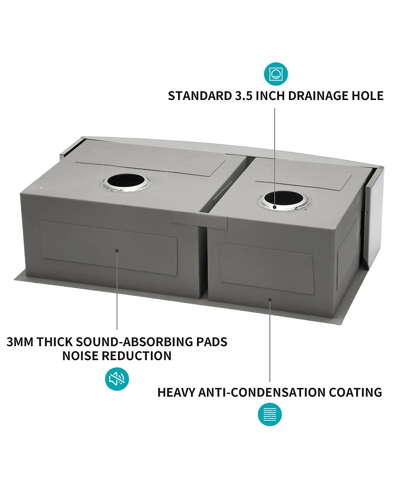 flynama 33x20x9inch Double Bowl Farmhouse Sink Stainless Steel Undermount Apron Front 16 Gauge