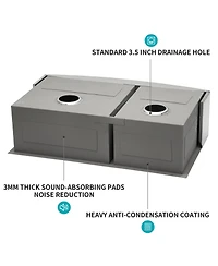 flynama 33x20x9inch Double Bowl Farmhouse Sink Stainless Steel Undermount Apron Front 16 Gauge