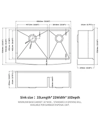 flynama 33x22x10 Inch Double Bowl 60 and 40 Farmhouse Workstation Kitchen Sink 16 Gauge T304 Stainless Steel Apron Front
