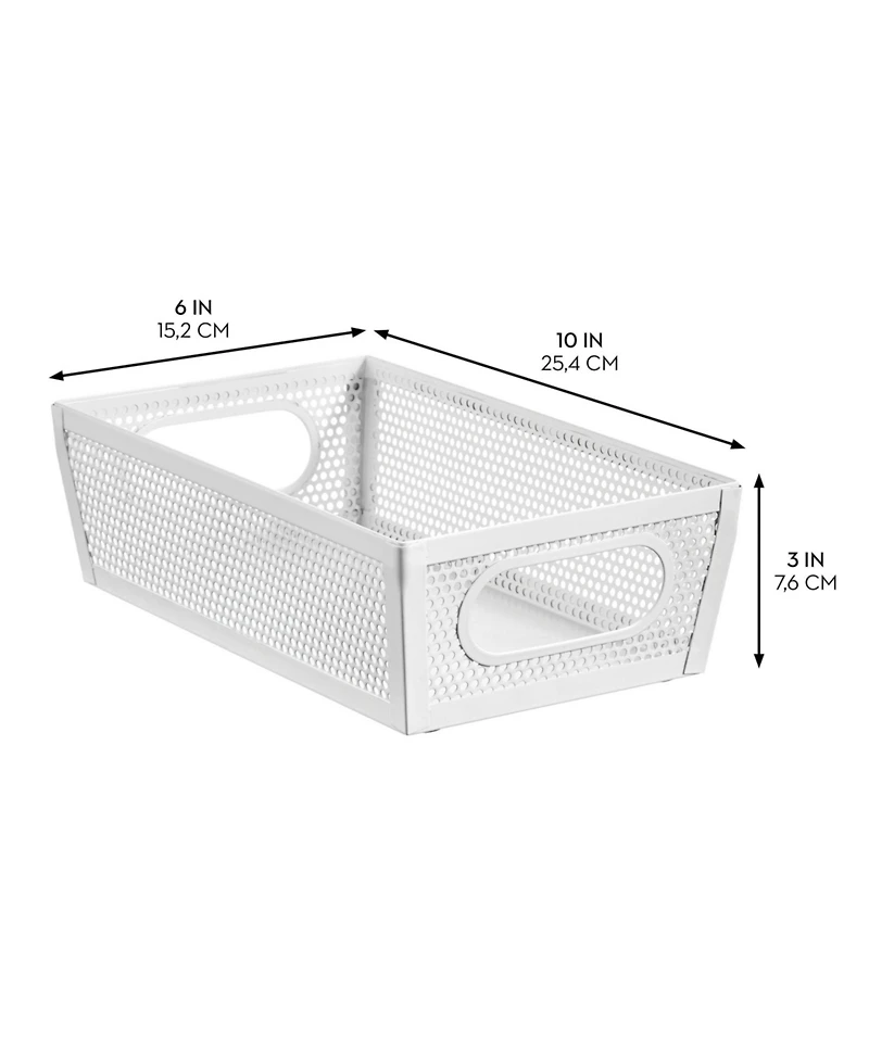 mDesign Perforated Metal Storage Bin with Handles - Set of 4 - Matte White