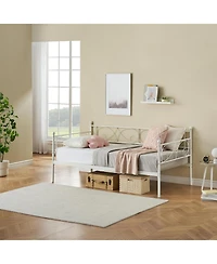 gaomon Twin Metal Daybed Frame with Floral Headboard, Steel Slats, Space-Saving for Living Room/Guest Room