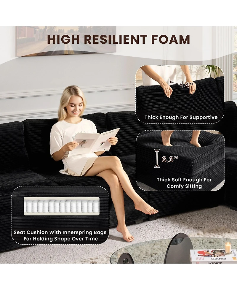 Xizzi Modular Sectional Sofa Couch, 8-Piece L-Shaped Deep Seat Cloud Couch with Chaise Ottoman, Comfy Corduroy Couches for Living Room