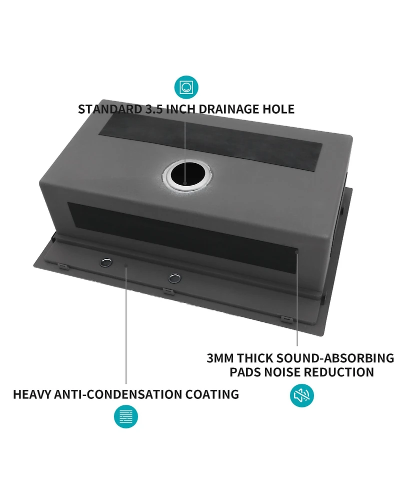 huluwat 33x22x10inch Drop In Kitchen Sink Stainless Steel Workstation Single Bowl 16 Gauge Topmount