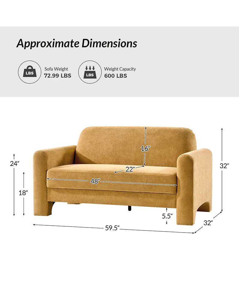 Hulala Home Shelbi 59.5" Modern Curved Chenille Loveseat Sofa
