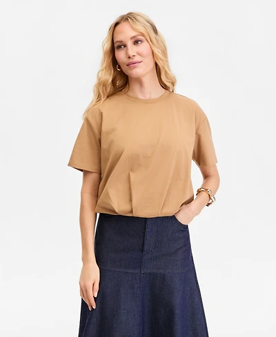 I.n.c. International Concepts Women's Cotton Bubble-Hem T-Shirt, Macy's Exclusive