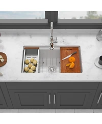 flynama Porcelain Ceramic Single Bowl Dual Mount Undermount Workstation Kitchen Sink