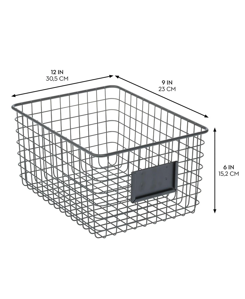 mDesign Metal Pantry Basket with Label Plate - Set of 2 - Matte Black