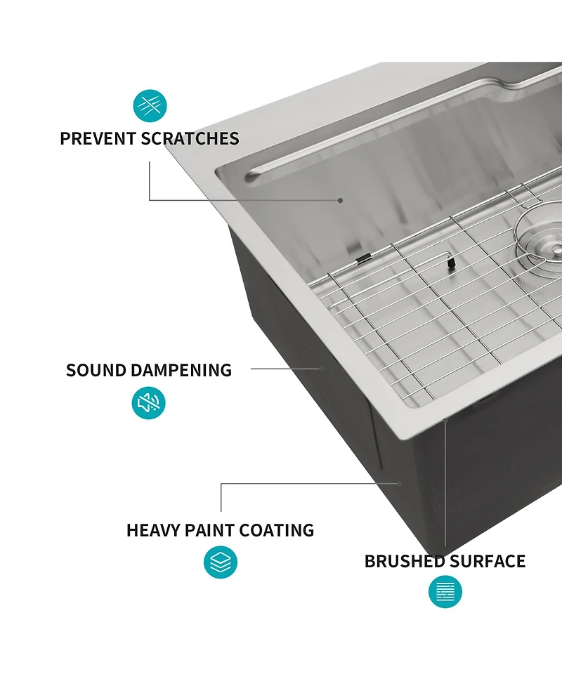 Flynama 33x22x10 Inch Drop In Kitchen Sink 16 Gauge T304 Stainless Steel Ledge Workstation Single Bowl