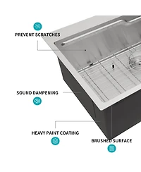 Flynama 33x22x10 Inch Drop In Kitchen Sink 16 Gauge T304 Stainless Steel Ledge Workstation Single Bowl