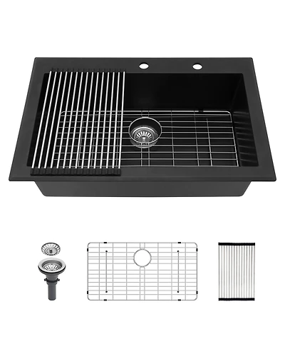 flynama huluwat Black Quartz Composite Kitchen Sink Drop In Granite