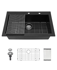 flynama huluwat Black Quartz Composite Kitchen Sink Drop In Granite