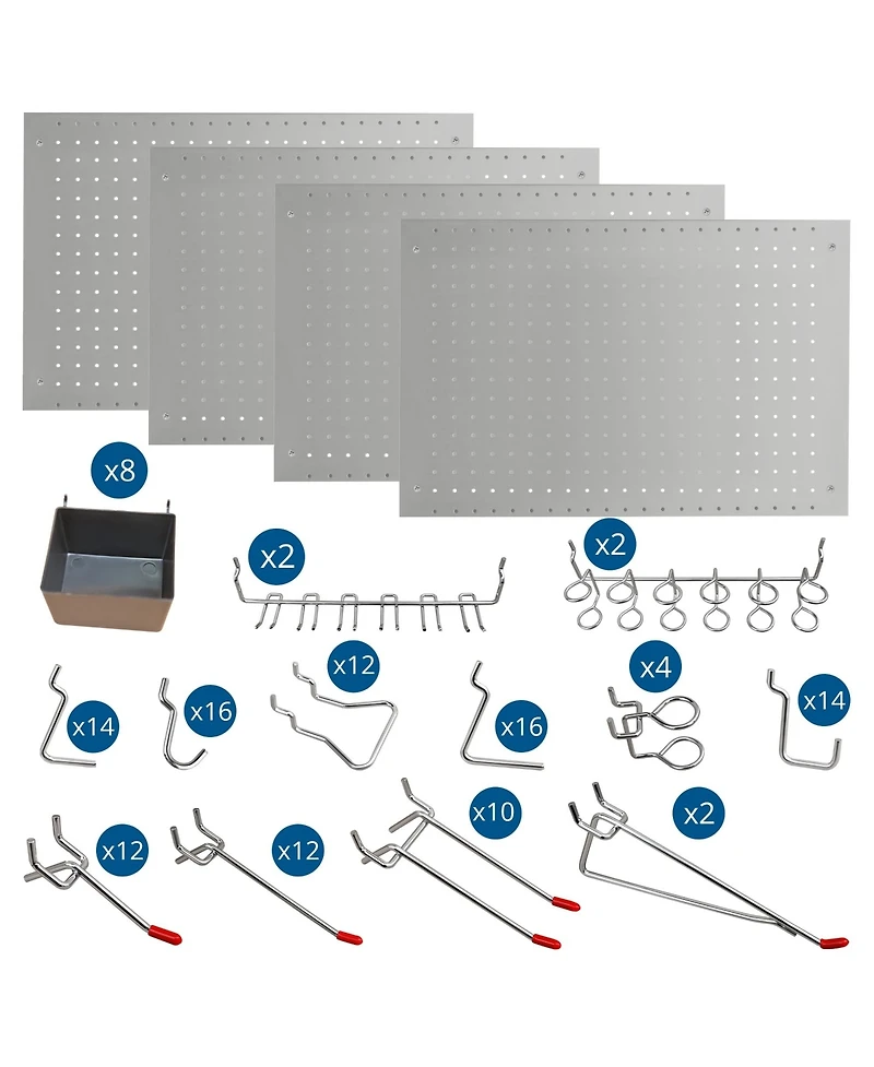 Lugo 24"x16" Pegboard Wall Organizer 128 Pc Kit, Gray