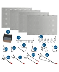 Lugo 24"x16" Pegboard Wall Organizer 128 Pc Kit, Gray