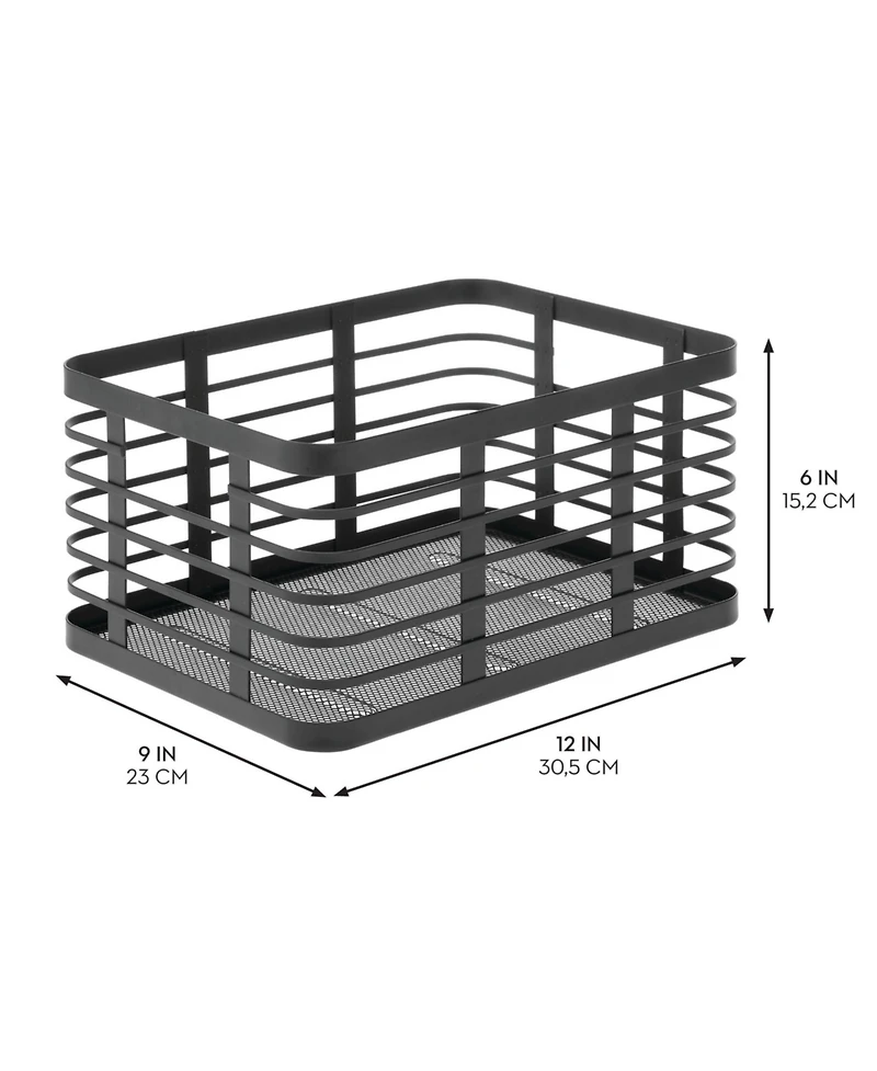 mDesign Metal Pantry Basket with Handles - Set of 2 - Matte Black