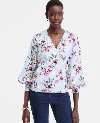 I.n.c. International Concepts Women's Long Sleeve Printed Wrap Blouse, Macy's Exclusive
