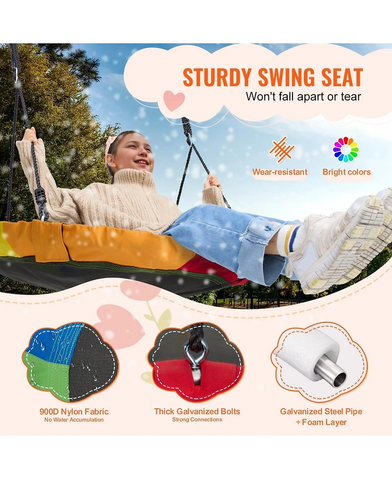 Mecale Tree Swing, 40" Saucer Swing, 750-Lb Capacity, 900D Oxford Seat, Hanging Straps & Adjustable Ropes