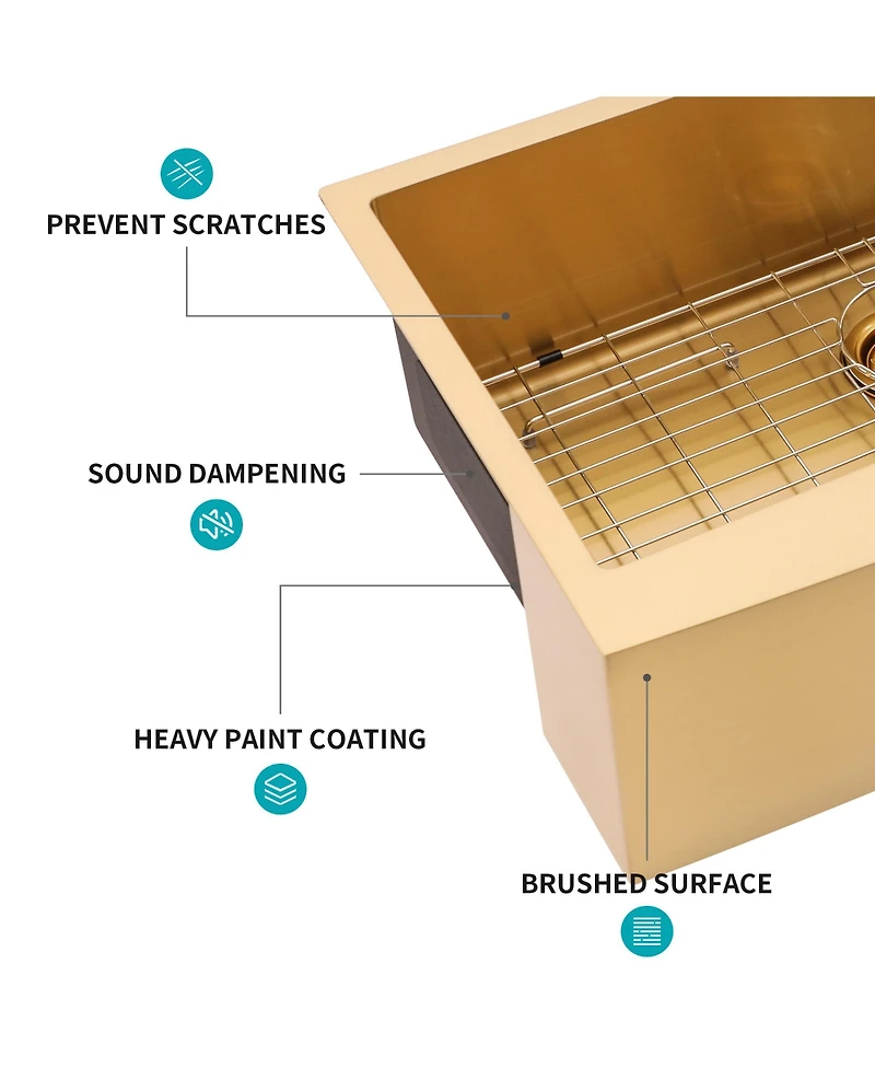 36x21x10 Inch Gold Farmhouse Apron Front Kitchen Sink 16 Gauge T304 Stainless Steel With Dish Grid Drain Assembly Drying Rack