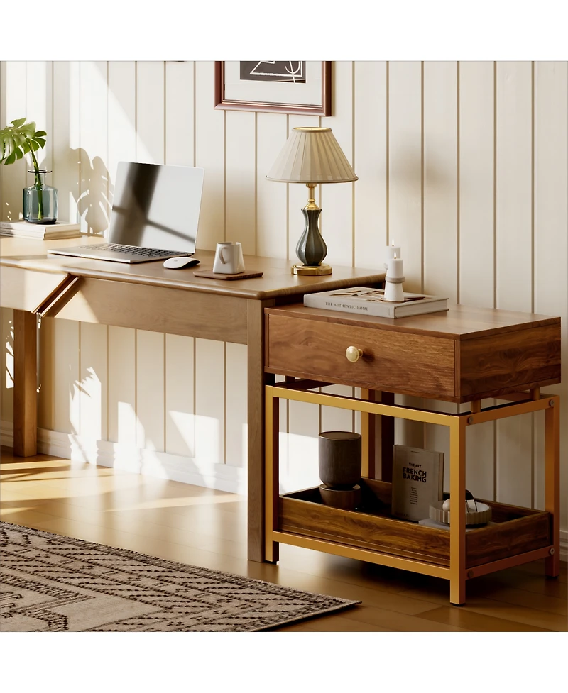 Cesicia Modern Nightstand End Table with Drawer and Open Shelf, 2 Tiers Sofa Side for Living Room, Bedroom