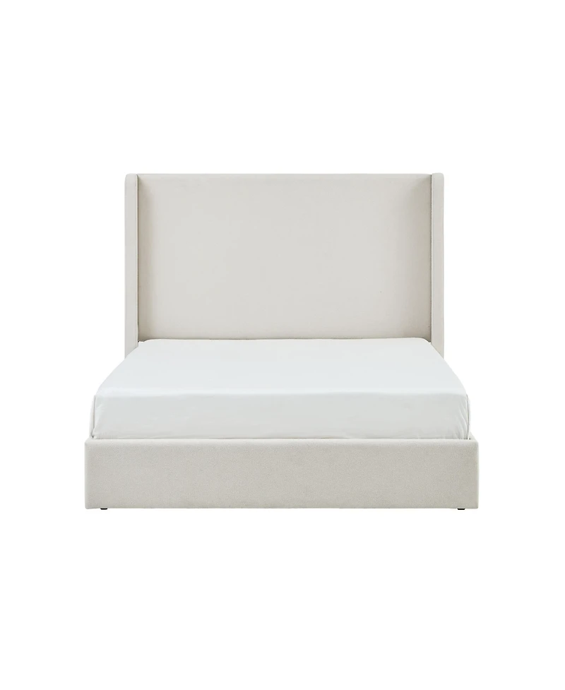 Boyel Living Carmen Upholstered Wingback Bed Frame with 52.3" Headboard, King, Ivory Boucle