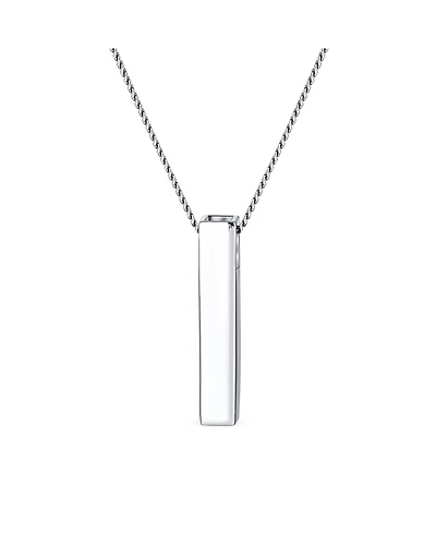 Bling Jewelry Minimalist Vertical 3D Pillar Bar Necklace Pendant Solid .925 Sterling Silver