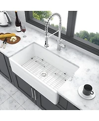 Flynama 30x18x10inch White Farmhouse Sink Apron Front Porcelain Ceramic Reversible Single Bowl