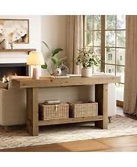 Tribesigns 63-Inch Solid Wood Console Table, 2-Tier Narrow Farmhouse Entryway Table for Hallway, Entrance, Living Room, Behind The Couch,Brown