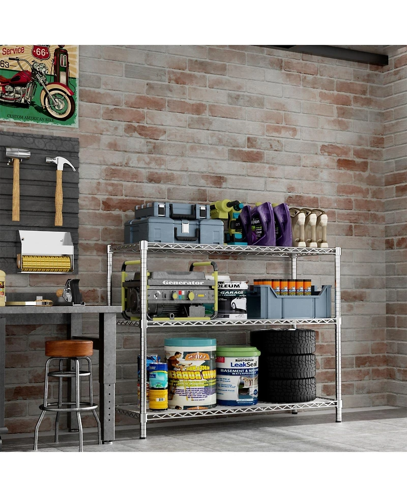 Lovmor 3-Tier 45 in W x 45 in H x 20 in D Height Adjustable Garage Wire Shelving Unit