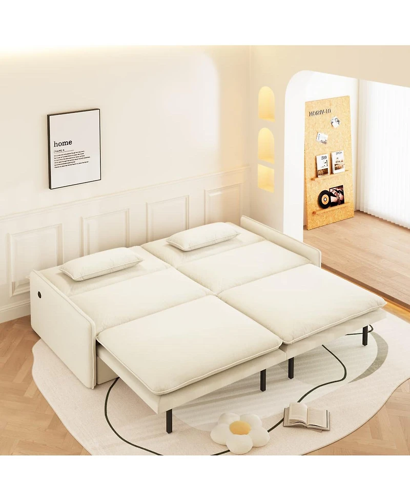 Maison Boucle 4-Seat Pull-Out Sleeper Sofa Bed, 81'' Chenille Upholstery & Usb Port