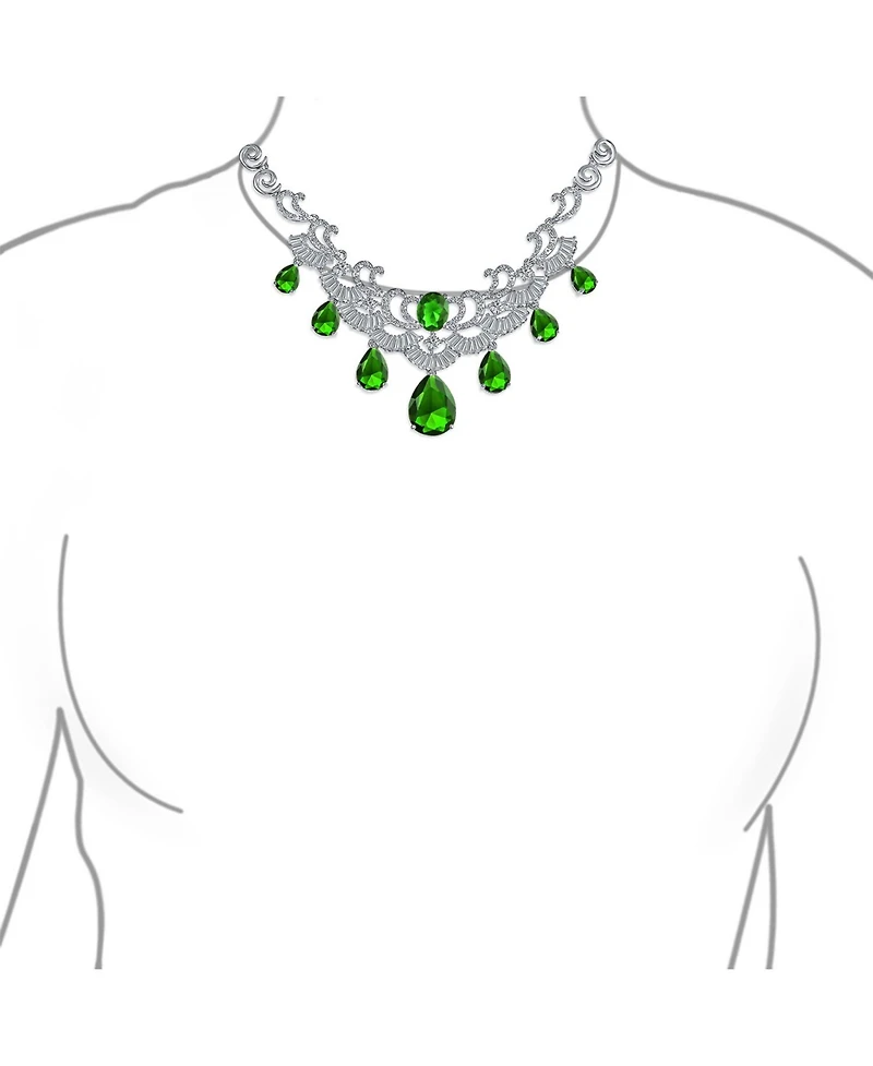 Bling Jewelry Estate Art Deco Style Cz Cubic Zirconia Dangling Teardrops Statement Collar Necklace