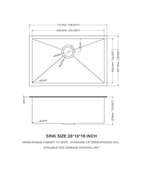 flynama 28x18x10inch Gunmetal Black Undermount Kitchen Sink Single Bowl Stainless Steel 16 Gauge
