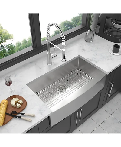 flynama 33x21x10inch Brushed Nickel Farmhouse Kitchen Sink Stainless Steel Apron Front 16 Gauge