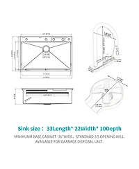 flynama 33x22x10inch 16 Gauge T304 Stainless Steel Drop In Waterfall Workstation Kitchen Sink with Pull Down Faucet and Cup Washer
