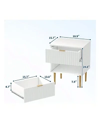 gaomon Modern Nightstand With 2 Drawers Golden And Wood Fluted Night Stand With Charging Station Bedside Table With Usb Ports