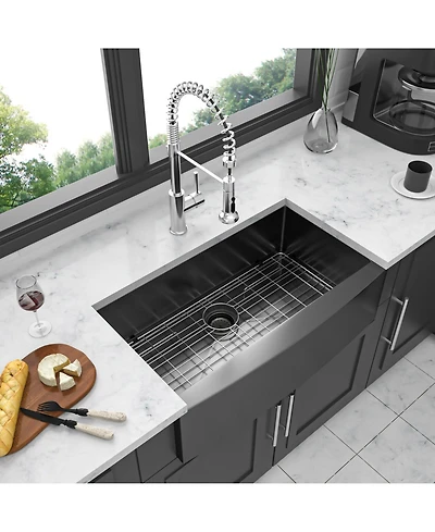 flynama 33x21x10inch Gunmetal Black Farmhouse Kitchen Sink Stainless Steel Apron Front 16 Gauge