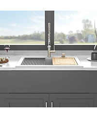 flynama 30x22x10inch White Quartz Composite Drop in Kitchen Sink Workstation Granite Deep