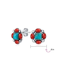 Bling Jewelry Western Native-American Style Turquoise & Red Stud Earrings .925 Sterling Silver