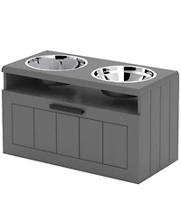 Aostirmotor 21.6 in. Wide Dog Bowls with 2 Stainless Steel Bowls in Grey
