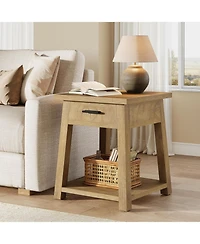Tribesigns Farmhouse Square Side Table, 2 -Tier Wooden End Table with Drawer, Rustic Nightstands with Shelf Storage