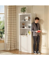 gaomon 71″ Tall Bookshelf with Fluted Doors (5 tier, adjustable shelf, mid century modern style)