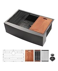 flynama 30x22x10inch Gunmetal Black Farmhouse Kitchen Sink Workstation Apron Front Stainless Steel