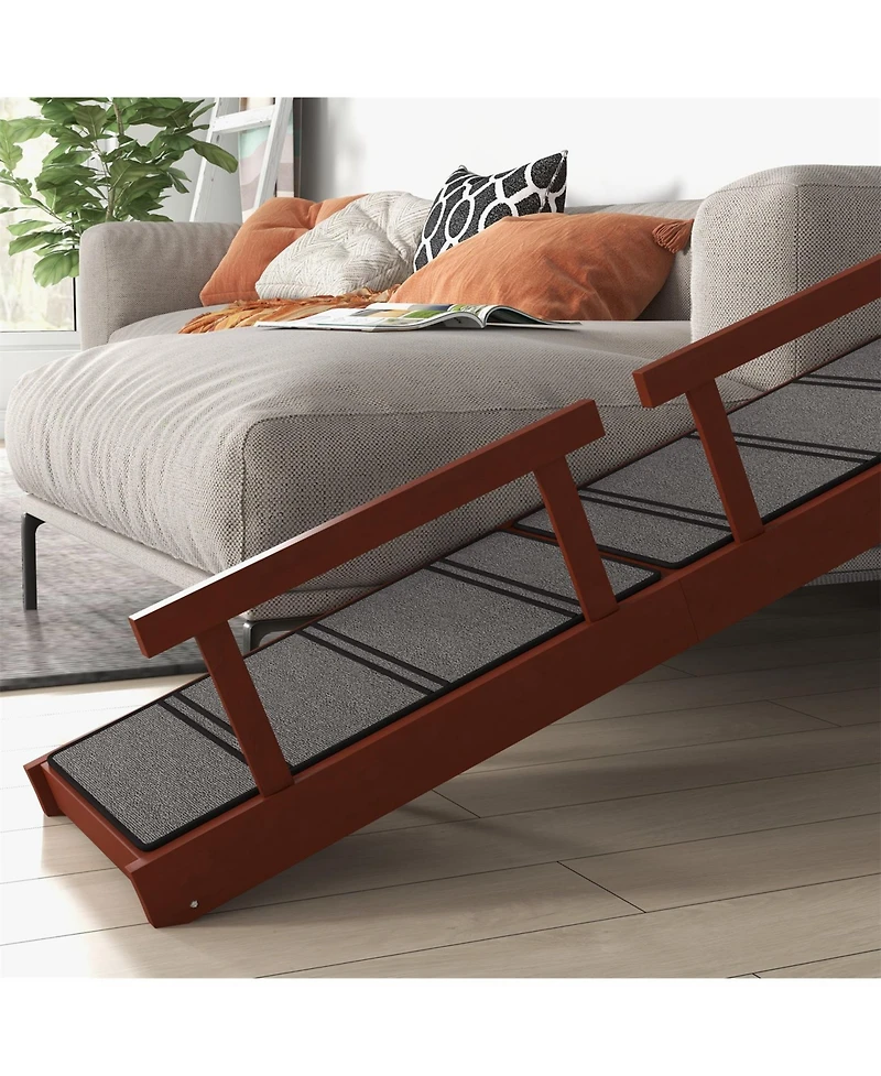Aostirmotor Dog Ramp with Removable Guardrails in Brown and Gray
