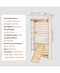 Mecale Swedish Ladder Wall Gym, 5-in-1 Indoor Climbing Set w/ Pull-Up Bar, Rings, Rope Ladder & Slide Board