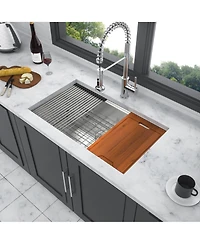 flynama 32x19x10 Inch Single Bowl Undermount Workstation Kitchen Sink 16 Gauge 304 Stainless Steel Deep Sink With Cutting Board Colander