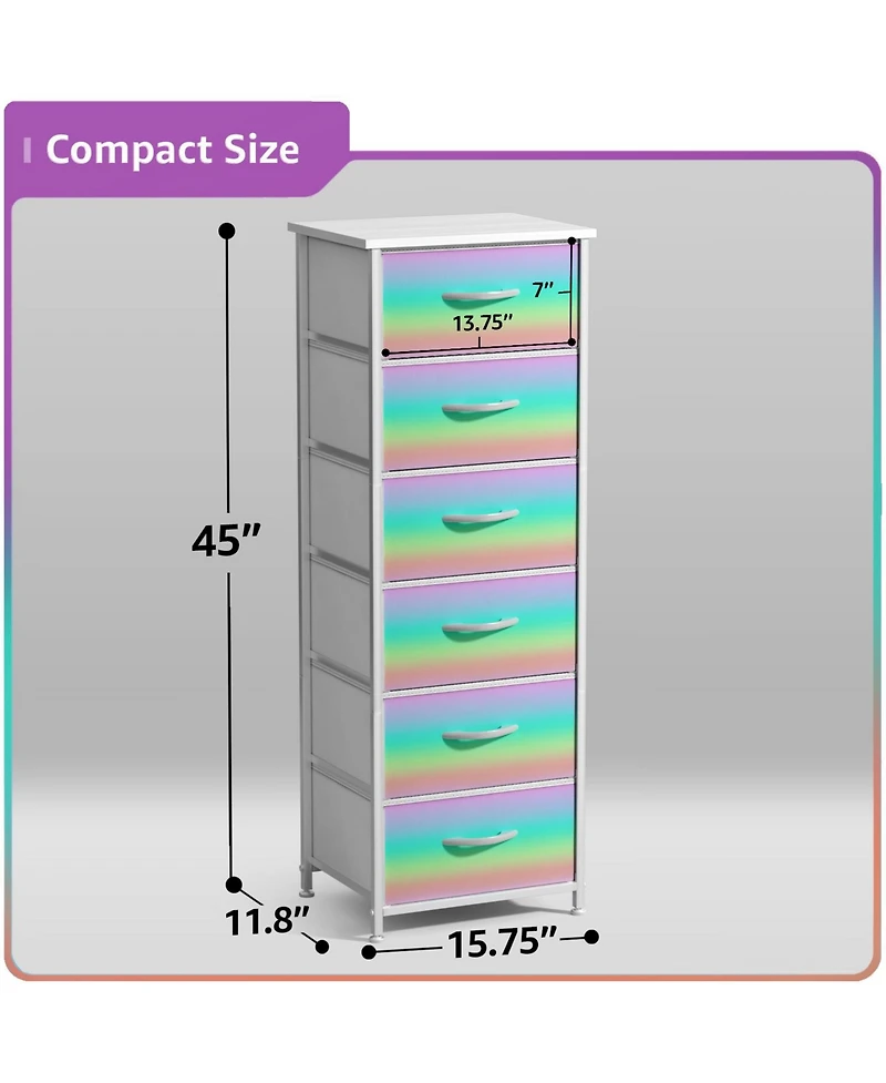 Sorbus Narrow 6 Drawers Nightstand with Steel Frame, Wood Top, Easy Pull Fabric Bins for Home, Bedroom, Office & Dorm