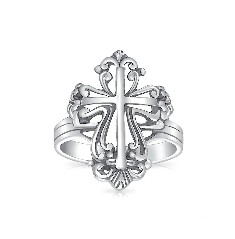 Bling Jewelry Christian Religious Fleur De Lis Cross Ring .925 Sterling Silver