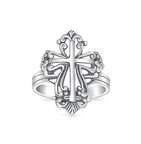 Bling Jewelry Christian Religious Fleur De Lis Cross Ring .925 Sterling Silver