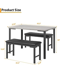 gaomon Dining Table Set for 4, 3-Piece Kitchen with 2 Upholstered Benches, Space-Saving Room Breakfast Nook and Small Spaces