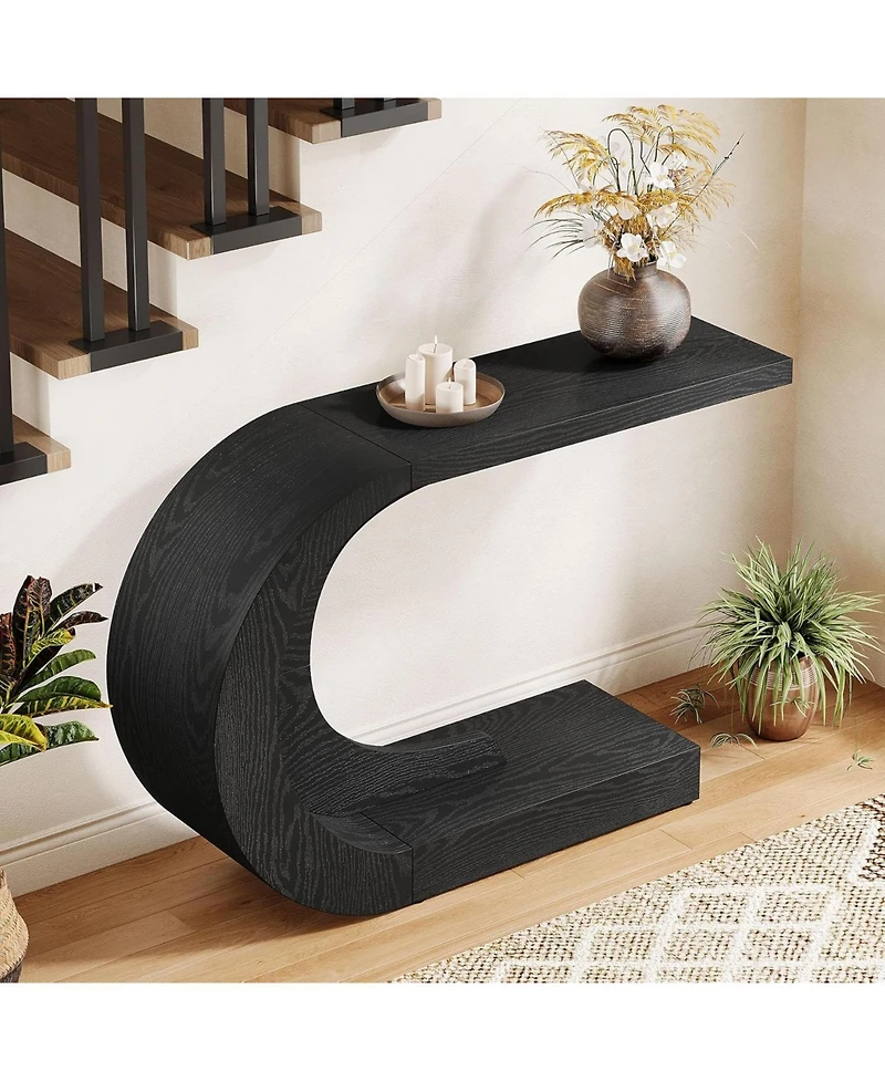 Tribesigns 43.3" C-Shaped Console Table, Mid-Century Modern Wood Entryway Hallway Heavy-Duty Entry Accent Table for Hall, Living Room, Entrance