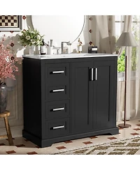 Cesicia 36 in. Modern Bathroom Vanity with Ceramic Sink, Soft-Close Door, Adjustable Shelf and 3 Drawers, Ample Storage